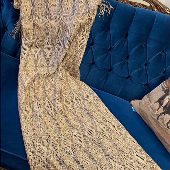 Dressy dress with fringe 3/4 length rose beige color - Picture 2 of 3